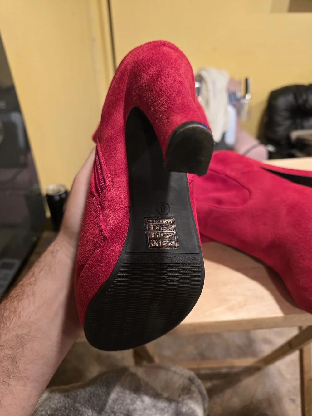 Amazon Red Over-the-Knee Suede Heel Boots
